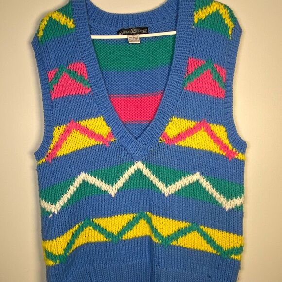 Sweaters - Vintage Oversized Colorful V-Neck Sweater Vest!